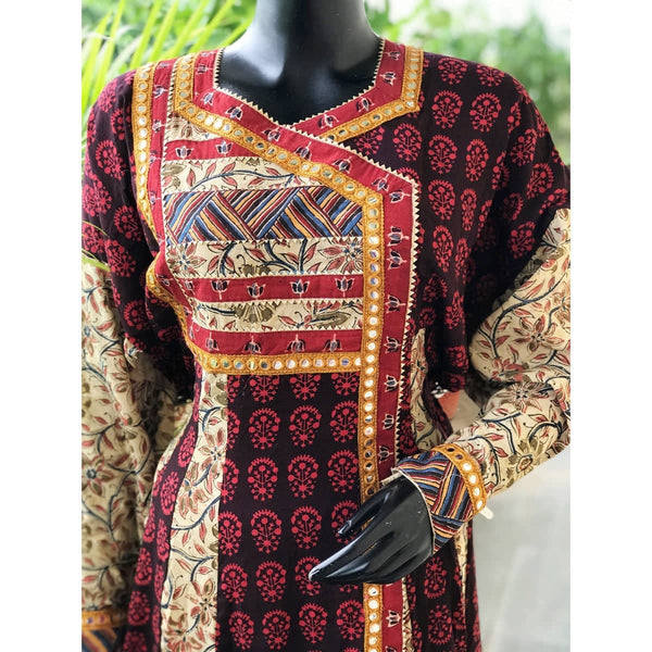 Red-Cream Bagh-Kalamkari Cotton Designer Anarkali SSEthnics