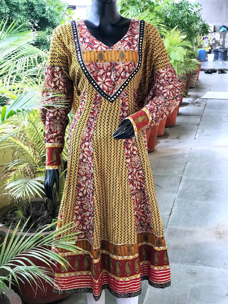 Yellow-Madder Bagh-Kalamkari Cotton Designer Anarkali SSEthnics