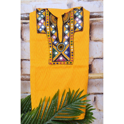 Yellow Cotton Kutch Old Work Kurti Fabric