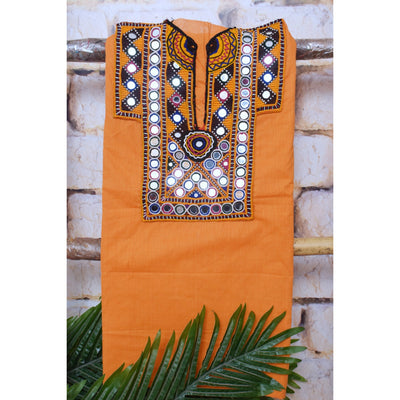 Yellow Cotton Kutch Old Work Kurti Fabric