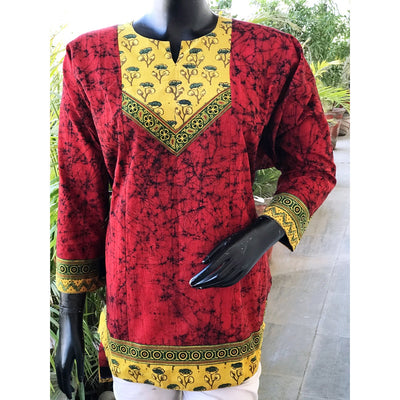 Red Ajrakh Batik Cotton Designer Short Kurti