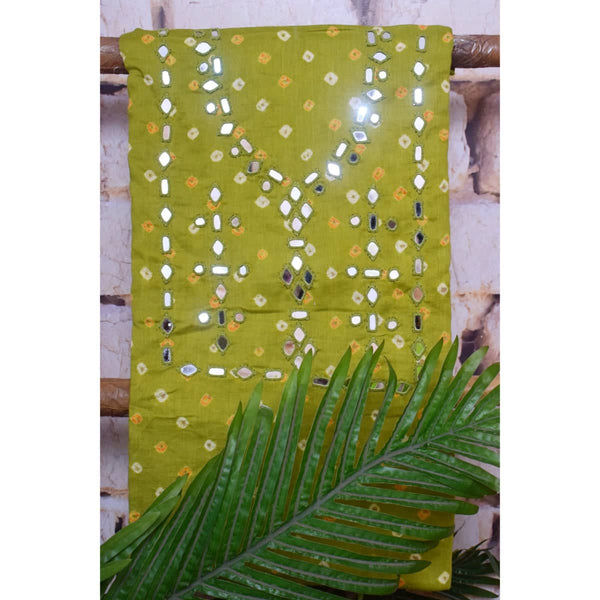 Green Bandhani Mirror Work Cotton Kurti - Main Image