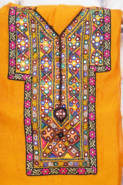 Yellow Maheshwari Silk Kutch Old Work Kurti Fabric – alternate view