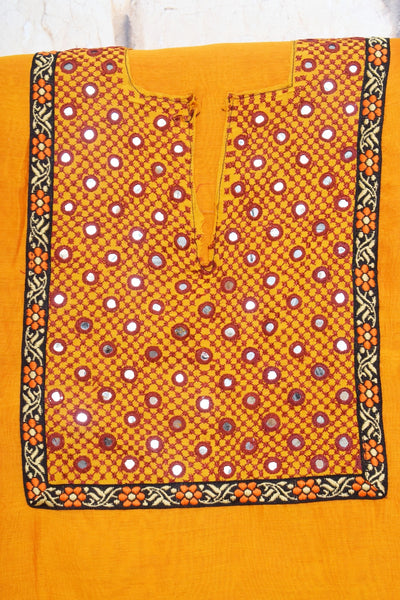 Yellow Maheshwari Silk Kutch Old Work Kurti Fabric – alternate view