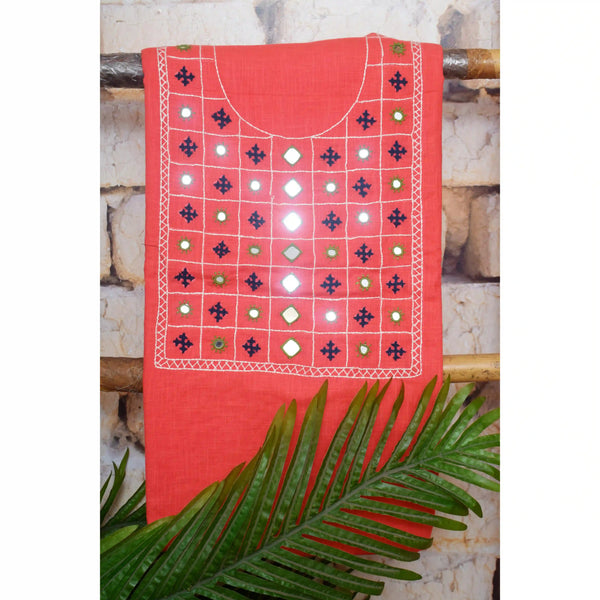 Carrot Red Cotton Designer Abhla Work Kurti