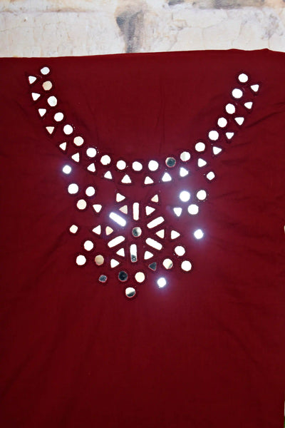 Maroon Cotton Abhla Work Kurti