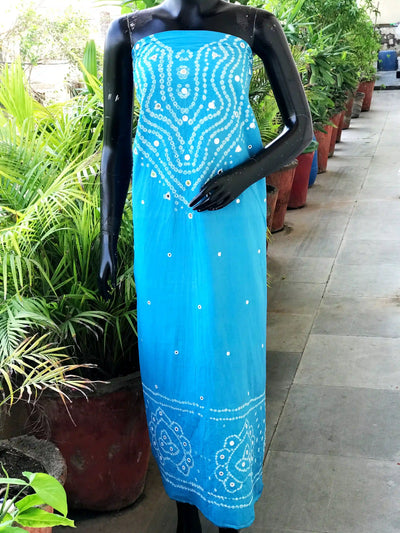 Bandhani cotton kurti fabric with handcrafted mirror work – 2.5m designer fabric – alternate view