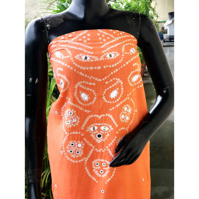 Bandhani cotton kurti fabric with handcrafted mirror work – 2.5m designer fabric