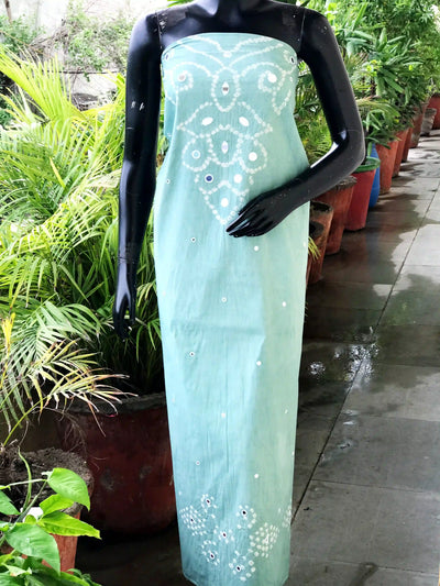Bandhani cotton kurti fabric with handcrafted mirror work – 2.5m designer fabric – alternate view