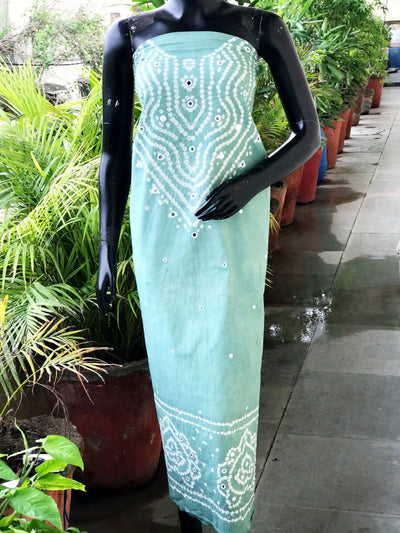 Bandhani cotton kurti fabric with handcrafted mirror work – 2.5m designer fabric – alternate view