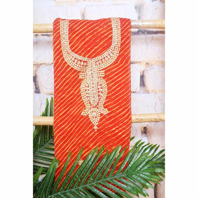 Peach Georgette Viscose Leheriya Kundan-Gota Kurti Fabric – alternate view