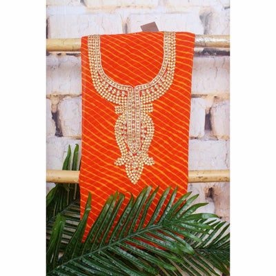 Orange Georgette Viscose Leheriya Kundan-Gota Kurti Fabric – alternate view