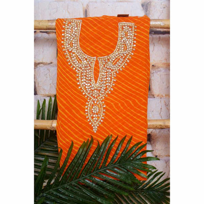 Yellow Georgette Viscose Leheriya Kundan-Gota Kurti Fabric – alternate view
