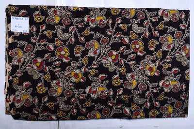 Kalamkari screen print cotton fabric with quirky Andhra-inspired motifs – alternate view
