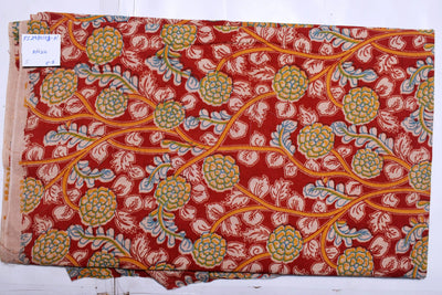 Kalamkari screen print cotton fabric with quirky Andhra-inspired motifs – alternate view