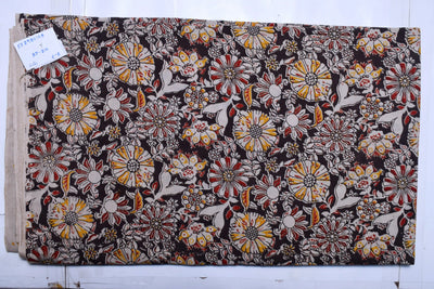 Kalamkari screen print cotton fabric with quirky Andhra-inspired motifs – alternate view
