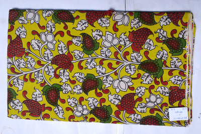 Kalamkari screen print cotton fabric with quirky Andhra-inspired motifs – alternate view