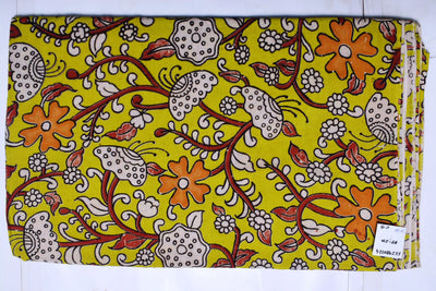 Kalamkari screen print cotton fabric with quirky Andhra-inspired motifs – alternate view