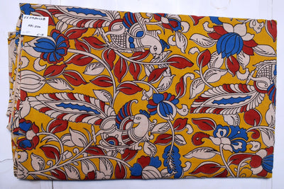 Kalamkari screen print cotton fabric with quirky Andhra-inspired motifs – alternate view
