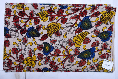 Kalamkari screen print cotton fabric with quirky Andhra-inspired motifs – alternate view