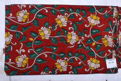 Kalamkari screen print cotton fabric with quirky Andhra-inspired motifs – alternate view