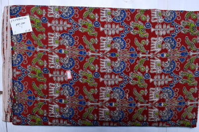 Kalamkari screen print cotton fabric with quirky Andhra-inspired motifs – alternate view