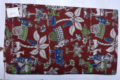 Kalamkari screen print cotton fabric with quirky Andhra-inspired motifs – alternate view