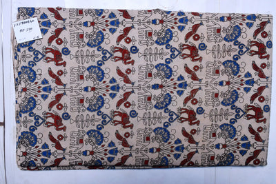 Kalamkari screen print cotton fabric with quirky Andhra-inspired motifs – alternate view