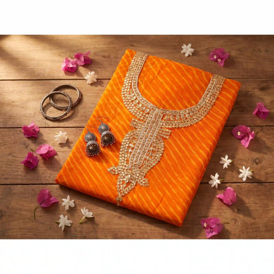 Yellow Georgette Viscose Leheriya Kundan-Gota Kurti Fabric