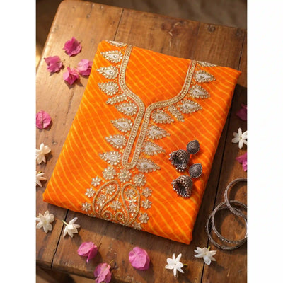 Yellow Georgette Viscose Leheriya Kundan-Gota Kurti Fabric