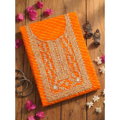 Yellow Georgette Viscose Leheriya Kundan-Gota Kurti Fabric