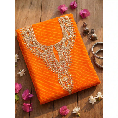 Yellow Georgette Viscose Leheriya Kundan-Gota Kurti Fabric