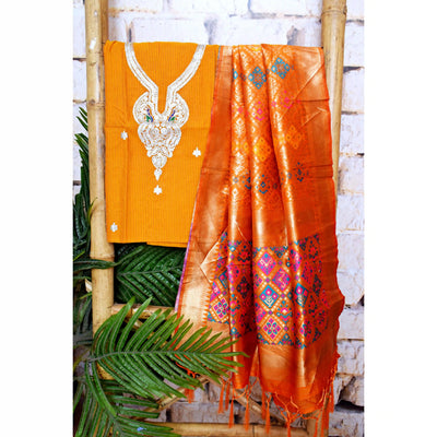 Cotton silk pittan work kurti with Banarasi art silk dupatta – designer two piece ethnic set