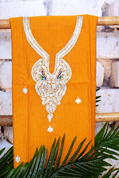 Cotton silk pittan work kurti with Banarasi art silk dupatta – designer two piece ethnic set – alternate view
