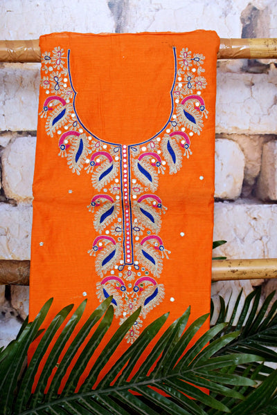 Cotton silk pittan work kurti with Banarasi art silk dupatta – designer two piece ethnic set – alternate view