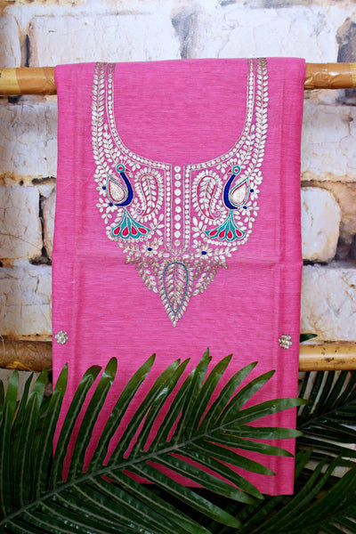 Cotton silk pittan work kurti with Banarasi art silk dupatta – designer two piece ethnic set – alternate view