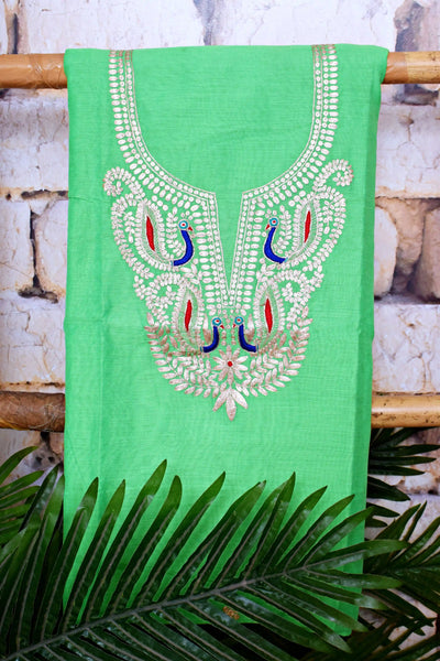 Cotton silk pittan work kurti with Banarasi art silk dupatta – designer two piece ethnic set – alternate view