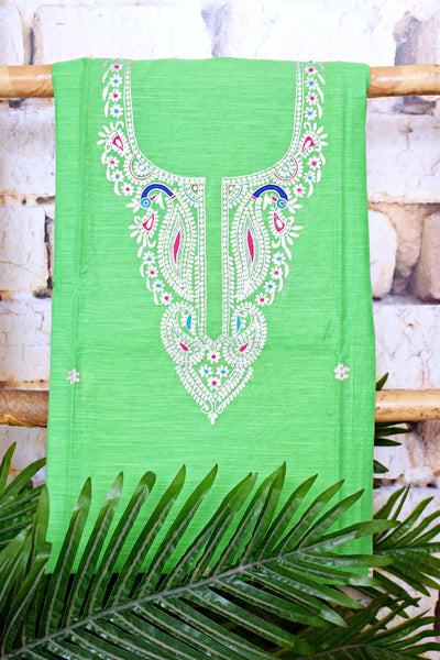 Cotton silk pittan work kurti with Banarasi art silk dupatta – designer two piece ethnic set – alternate view