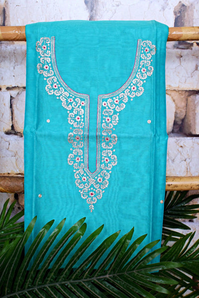 Cotton silk pittan work kurti with Banarasi art silk dupatta – designer two piece ethnic set – alternate view