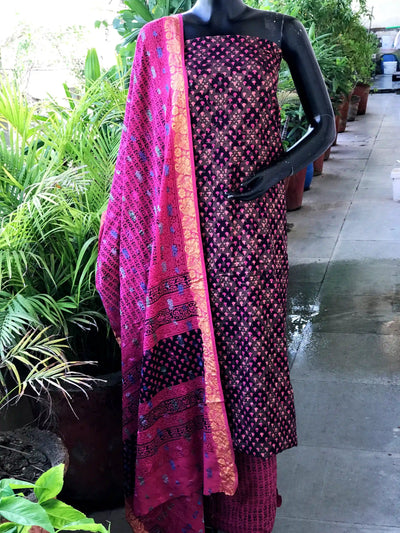 Banarasi Cotton Bagh Block Print Suit with Dupatta – alternate view