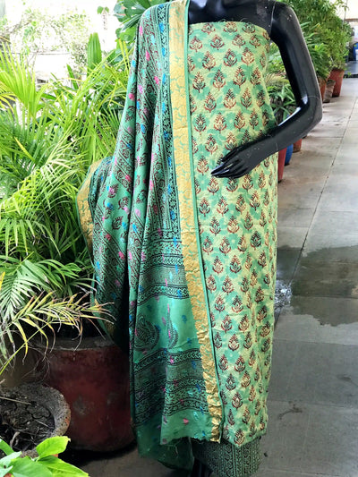 Banarasi Cotton Bagh Block Print Suit with Dupatta – alternate view