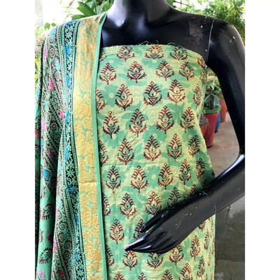Banarasi Cotton Bagh Block Print Suit with Dupatta
