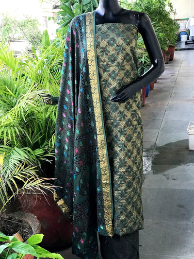 Banarasi Cotton Bagh Block Print Suit with Dupatta – alternate view