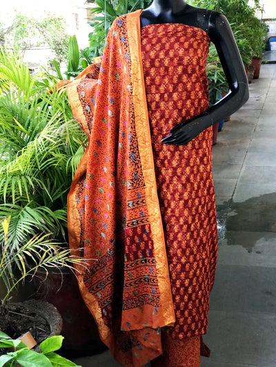 Banarasi Cotton Bagh Block Print Suit with Dupatta – alternate view