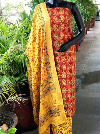 Banarasi Cotton Bagh Block Print Suit with Dupatta – alternate view