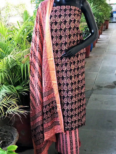 Banarasi Cotton Bagh Block Print Suit with Dupatta – alternate view