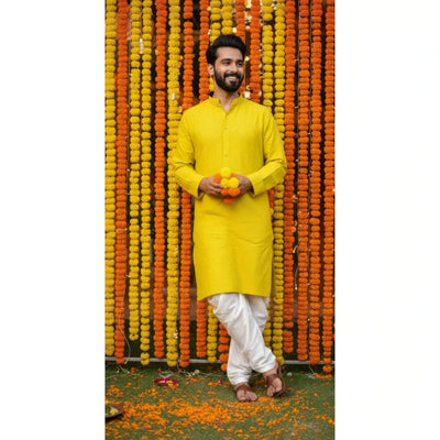 Blue Slub Cotton Men's Kurta - SSEthnics