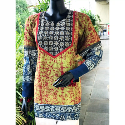 Handmade Ajrakh and Bandhani/Batik Kurti for Women