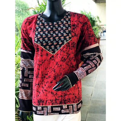Handmade Ajrakh and Bandhani/Batik Kurti for Women
