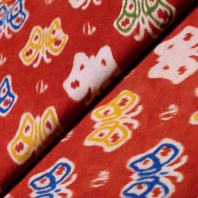 Red Screen Print Kalamkari Inspired Fabric - SSEthnics
